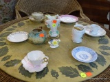 ASSORTED PORCELAIN LOT; INCLUDES A MAJOLICA PAINTED CREAMER, A ROYAL DOULTON MINI PORCELAIN FLORAL