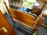 VINTAGE TWIN SIZE BED; SOLID MAHOGANY BED WITH WOODEN RAILS. IS IN EXCELLENT CONDITION! MEASURES 43