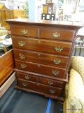 TALL CHEST; PENNSYLVANIA HOUSE TALL CHEST WITH 6 DRAWERS WITH BRASS CHIPPENDALE HARDWARE AND BRACKET