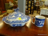 2 PIECE LOT; INCLUDES A BLUE TRANSFERWARE SHAVING MUG (IN EXCELLENT CONDITION) AND A BLUE