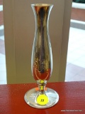 PEWTER BUD VASE; MADE BY LUNT SILVERSMITHS AND IS MONOGRAMMED SHS. MEASURES 7 IN TALL