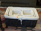 WICKER BASKET SET; INCLUDES 5 TOTAL PIECES. 2 ARE SMALL BASKETS, AND 3 ARE GRADUATED SIZE BASKETS
