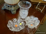LOT OF ASSORTED CUT GLASSWARE; 3 PIECE LOT INCLUDES AN ASSORTMENT OF CUT GLASSWARE, INCLUDING A