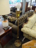 BRASS FLOOR LAMP; BRASS FLOOR LAMP WITH ROTATING EXTENSION ARM. DOES NOT COME WITH A SHADE. MEASURES