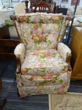 PINK, PURPLE, AND GREEN FLORAL PRINT SWIVEL ROCKER; SWIVEL ROCKER WITH A BEAUTIFUL PINK, PURPLE, AND