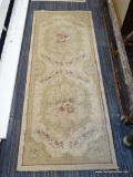 BEAULIEU BEIGE, GREEN, AND MAROON RUNNER RUG; LOW PILE RUNNER RUG FROM BEAULIEU WITH BEIGE, GREEN,