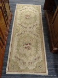 BEAULIEU BEIGE, GREEN, AND MAROON RUNNER RUG; LOW PILE RUNNER RUG FROM BEAULIEU WITH BEIGE, GREEN,