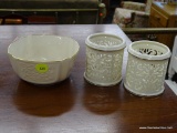 LENOX GLASSWARE; CREAM COLORED LENOX GLASSWARE WITH GOLD TRIM, TO INCLUDE: SMALL BOWL WITH RAISED