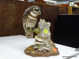 BOEHM PORCELAIN OWL; PORCELAIN OWL PERCHED ON STUMP BY EDWARD MARSHALL BOEHM. MEASURES 8.5 IN.