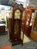 BEAUTIFUL MAHOGANY RIDGEWAY GRANDFATHER CLOCK; MAHOGANY COLORED GRANDFATHER CLOCK BY RIDGEWAY. CLOCK