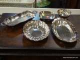 LOT OF SILVERPLATE; THIS 5 PIECE LOT OF SILVERPLATE INCLUDES: A BOWL BY HERALD, A SQUARE DISH BY