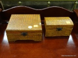 PAIR OF BROWN ALLIGATOR PRINT JEWELRY BOXES; 2 LIFT TOP, FELT LINED JEWELRY BOXES WITH FRONT CLASP