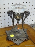 SILVERPLATE CANDLE HOLDER; SILVERPLATE CANDLE HOLDER WITH GLASS TEALIGHT VOTIVE AND A TRIANGULAR