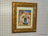 FRAMED DOG PAINTING; THIS PAINTING FEATURES A WATERCOLOR PAINTING OF WHAT APPEARS TO BE A CHOW CHOW,