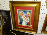 FRAMED LASHUN BEAL ARTWORK; AFRICAN AMERICAN ART FEATURING A WOMAN CARRYING A CHILD ON HER BACK.