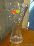 CRYSTAL VASE; TALL CUT CRYSTAL VASE WITH BRIGHT SOUND. MEASURES 5.5 IN X 10 IN