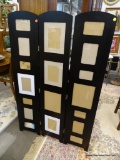 TRI-FOLD STANDING PICTURE FRAME; BLACK STANDING PICTURE FRAME WITH SPACE FOR 18 PHOTOS OF VARIOUS