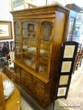 BEAUTIFUL WOODEN CHINA CABINET; UPPER PORTION OF CABINET FEATURES ONE GLASS FRONT DOOR WITH A GLASS