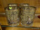 SET OF HIGHBALL GLASSES; THIS 4 PIECE SET FEATURES A LATITUDE AND LONGITUDE MAP OF THE WORLD WITH