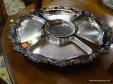 LAZY SUSAN SILVERPLATE VEGETABLE PLATTER; ROTATING VEGETABLE PLATTER WITH A BEAUTIFUL SCROLL DESIGN