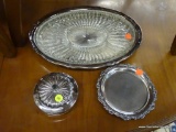 LOT OF SILVERPLATE; THIS 3 PIECE LOT INCLUDES A GLASS CANDY DISH WITH SILVERPLATE LID, A SMALL