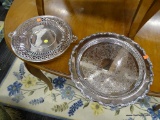 SILVERPLATE SERVING DISHES; THIS 2 PIECE LOT INCLUDES A FOOTED, TWO-HANDLED SERVING TRAY AND AN