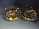 PAIR OF GLASS AND SILVERPLATE BASKETS; FROSTED FLORAL AND HOBNAIL DISHES WITH SILVERPLATE RIM AND