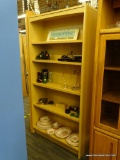 WOOD GRAIN BOOKSHELF; BLONDE WOOD WITH 4 ADJUSTABLE SHELVES THAT SIT SLIGHTLY RECESSED BACK FROM THE