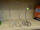 SET OF METAL HANGING HOOKS; SET OF 3 METAL ORNAMENT DECORATIVE HANGING HOOKS. TWO ARE STAINLESS