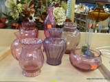 ASSORTED GLASS LOT; INCLUDES 2 PAPERWEIGHT STYLE BUD VASES, A HAND BLOWN VASE, A HAND BLOWN BOWL, A