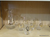 50TH ANNIVERSARY DRINK SET; INCLUDES A PITCHER AND 6 MATCHING GLASSES. ALL ARE IN EXCELLENT