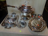 LOT OF ASSORTED SILVERPLATE; THIS 8 PIECE LOT INCLUDES A RECTANGULAR DOUBLE-HANDLED SERVING TRAY, A