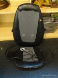 HOMEDICS BACK MASSAGER; BACK MASSAGE CUSHION AND HEATING PAD. FEATURES REMOTE POWER, AND FOLDS FOR