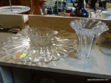 PARTIAL SHELF LOT OF ASSORTED GLASSWARE; THIS 3 PIECE LOT INCLUDES: A SERVING TRAY AND MATCHING DIP