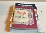 PARTIAL SHELF LOT OF VINTAGE COOKBOOKS; THIS LOT CONTAINS 9 PAPERBACK COOKBOOKS FROM A VARIETY OF