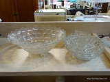PARTIAL SHELF LOT OF CUT GLASS; THIS 4 PIECE MATCHING LOT INCLUDES: AN OVAL SERVING BOWL, A FOOTED