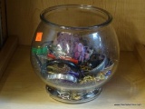 LOT OF COSTUME JEWELRY; FISHBOWL FILLED WITH ASSORTED COSTUME JEWELRY TO INCLUDE BRACELETS,