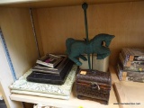 ASSORTED LOT; INCLUDES ASSORTED PICTURE FRAMES, A CAROUSEL HORSE STATUE, A SMALL LATCHABLE TRINKET