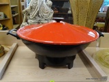 WEST BEND ELECTRIC WOK; RED AND BLACK IN COLOR AND IN GOOD USED CONDITION. MODEL 79525. HAS POWER