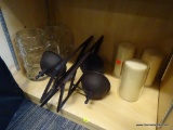 ASSORTED LOT; INCLUDES A PAIR OF WALL HANGING CANDLE HOLDERS WITH CANDLES AND A PAIR OF BUBBLE