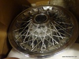 SET OF THUNDERBIRD HUBCAPS; 4 TOTAL HUBCAPS WITH LATTICED METAL PATTERN AND CHROME FINISH. MEASURE