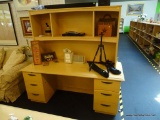 MAPLE COMPUTER DESK BY MILLER; HAS 3 SECTION HUTCH TOP, LARGE WRITING SURFACE OR COMPUTER HOLDING
