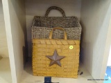 2 BASKET LOT; INCLUDES A WICKER WALL HANGING BASKET AND A WOVEN STAR THEMED WALL HANGING BASKET.