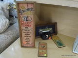 ASSORTED ITEMS LOT; INCLUDES A DR. BEAUMONTS TONIC ADVERTISING SIGN, A POKER RULES SIGN, A WARNING