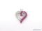 LADIES .925 STERLING SILVER 2 CT. RUBY & CZ HEART PENDANT. MEASURES 1 IN. BY 1 IN.