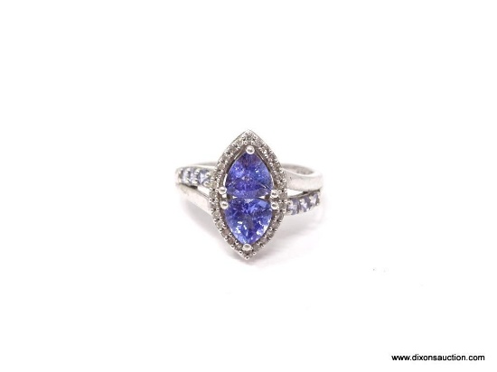 LADIES .925 STERLING SILVER 2 CT. TRILLION CUT TANZANITE RING. RING SIZE 7-3/4.