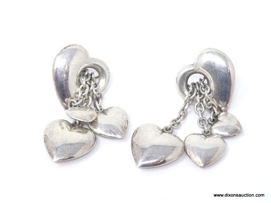 PAIR OF LADIES .925 STERLING SILVER HEART DROP EARRINGS. THEY MEASURE 1-3/4 IN. BY 5/8 IN. THEY