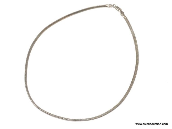 LADIES .925 STERLING SILVER OMEGA 3MM NECKLACE. MEASURES 16 IN. LONG.