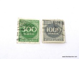 LOT OF (2) STAMPS; 300 MARK & 1000 MARK GERMAN STAMPS.