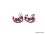 PAIR OF LADIES .925 STERLING SILVER ENAMELED HOOP EARRINGS. THEY WEIGH 4.4 GRAMS.